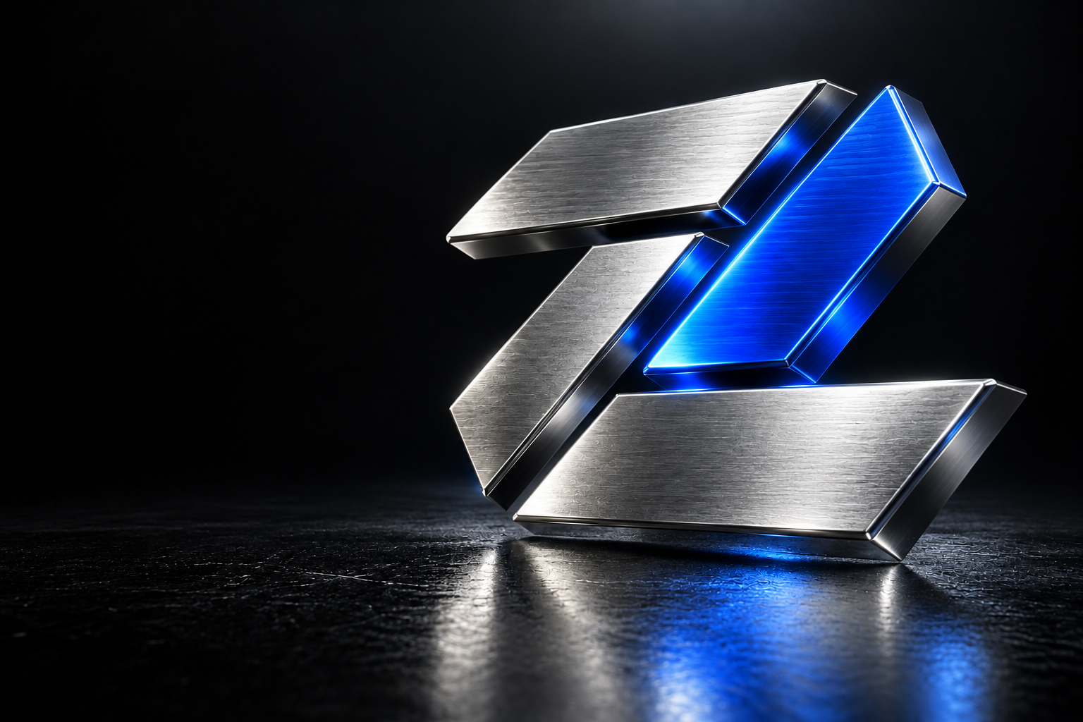 Trachsel-Labs-Emblem aus gebürstetem Silber und elektrischem Blau